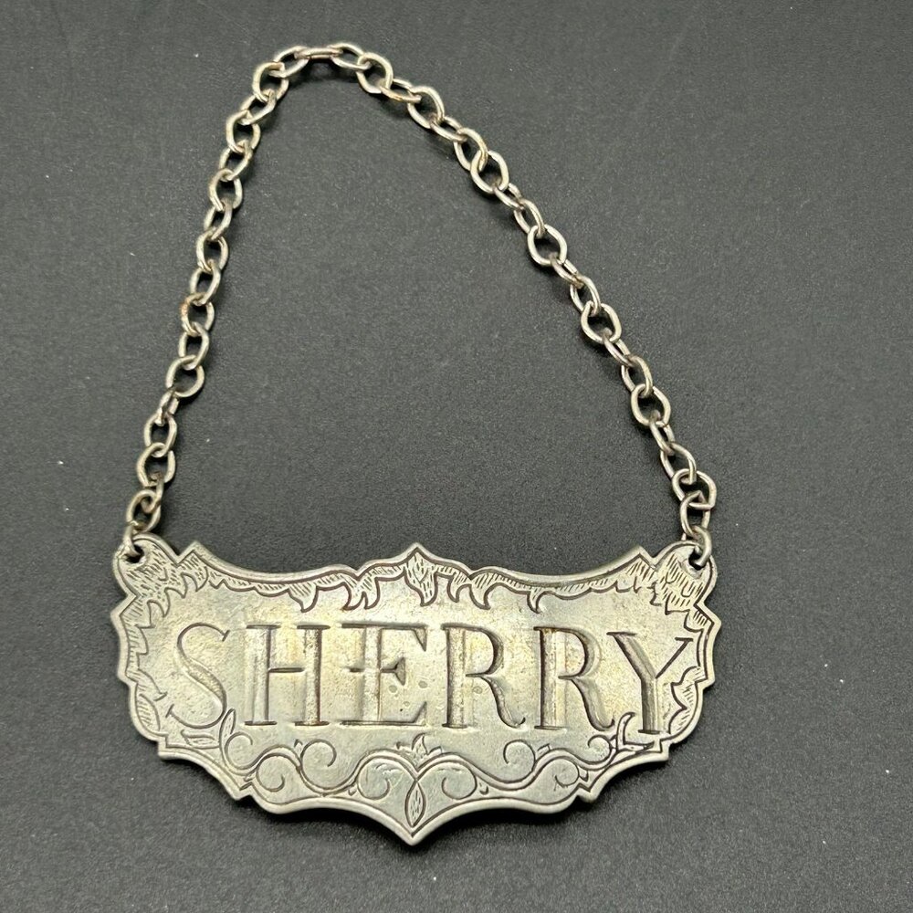 Stieff Pewter Sherry Liquor Bottle Decanter Tag Label Historic Newport Alcohol